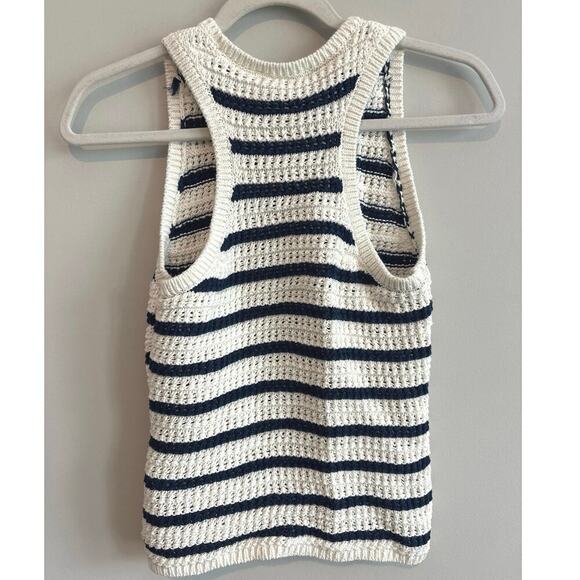 Madewell Crochet-Knit Crewneck Sweater Tank In Bright Ivory Navy Size S - Picture 7 of 7